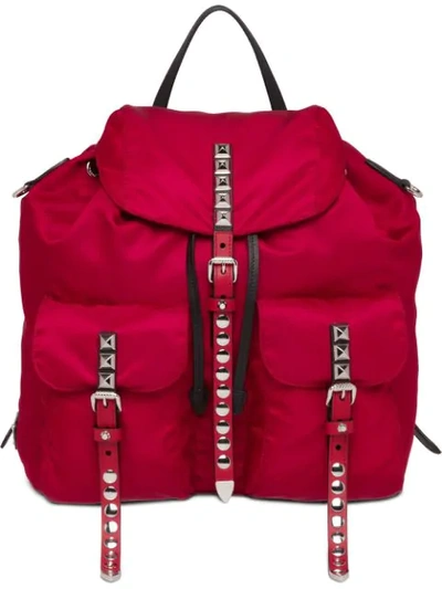 Prada Studded Detail Backpack In Red
