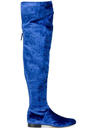 Alberta Ferretti Velvet Over-the-knee Boots In Blue