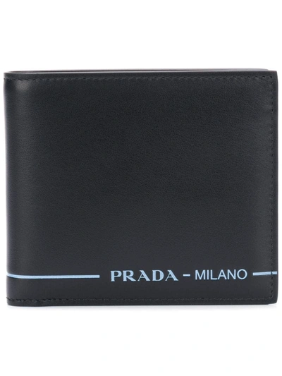 Prada Logo折叠小牛皮钱包 In Black