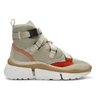 Chloé Beige, Grey And Red Sonnie Suede Leather And Mesh High Top Sneakers In Neutrals