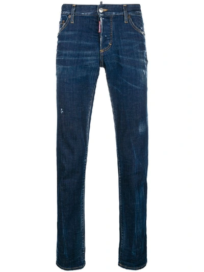 Dsquared2 Distressed Straight Jeans In Blue