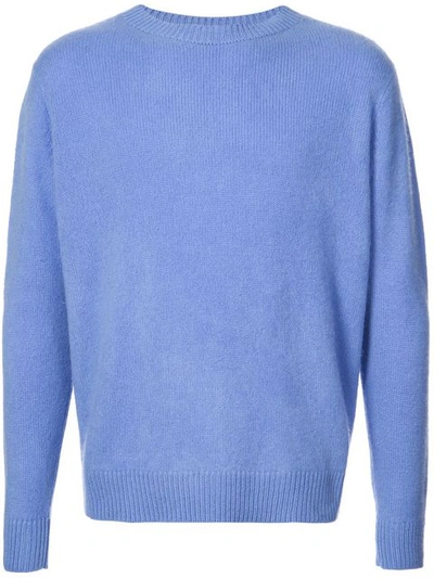 The Elder Statesman Periwinkle Cashmere Crewneck Sweater In Blue