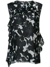 Jason Wu Printed Ruffle Top In Black