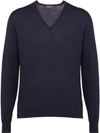 Prada Knitted V-neck Sweater In Blue
