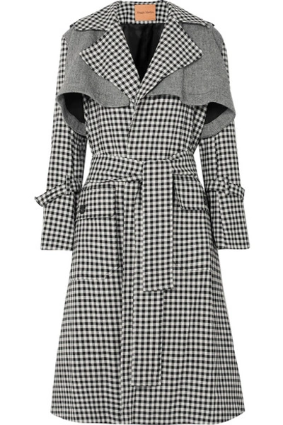 Maggie Marilyn Be Strong And Courageous Gingham Cotton And Herringbone Wool Trench Coat In Black