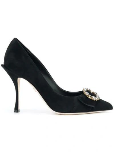 Dolce & Gabbana Crystal-embellished Suede Pumps In Black