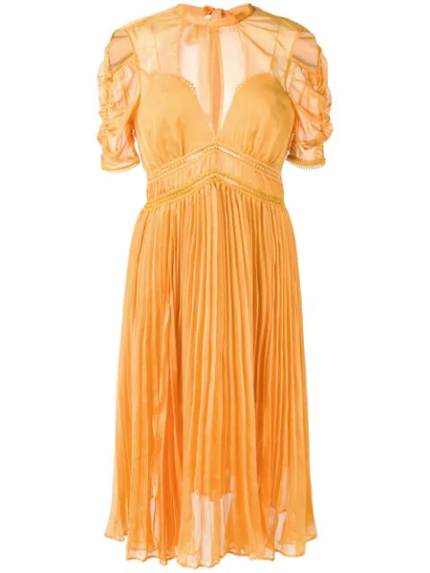 Self-Portrait Ruffle-Trimmed Pleated Dress In Yellow | ModeSens