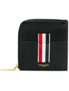 Thom Browne Vertical Intarsia Stripe Zip-around Wallet In Pebble Grain Leather In Black