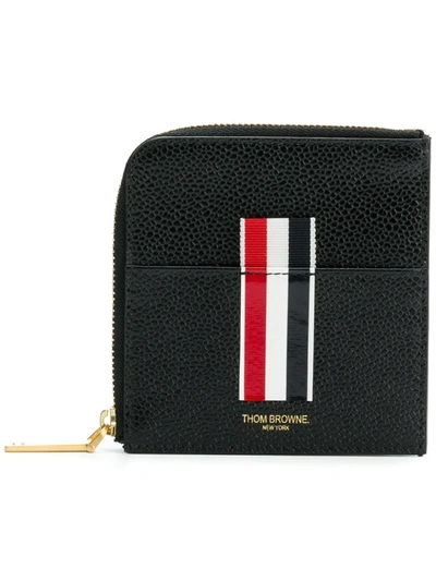 Thom Browne Vertical Intarsia Stripe Zip-around Wallet In Pebble Grain Leather In Black
