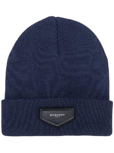 Givenchy Logo Plaque Beanie Hat - Blue