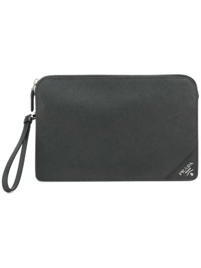 Prada Corner Logo Clutch Bag In Black