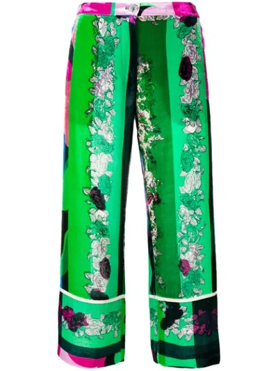 Emilio Pucci Abstract Print Cropped Trousers In 002 Fuxia/smeraldo