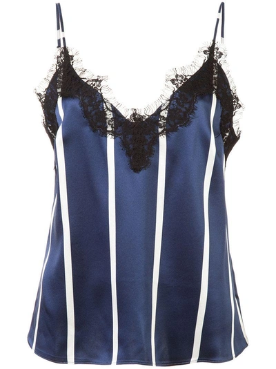 Fleur Du Mal Lace Trim Pinstripe Camisole In Blue