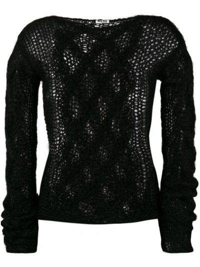 Miu Miu Open Knit Jumper In F0002 Black