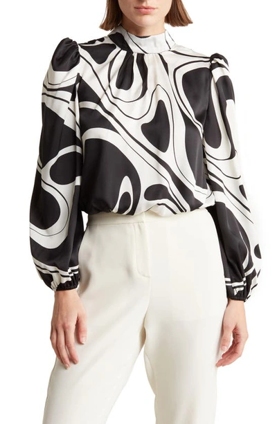 Love By Design Seraphine Long Sleeve Mock Neck Top In Swirl Girl Black/sugar Swizz