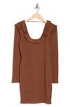 19 Cooper Ruffle Long Sleeve Knit Dress In Brown