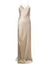 Michelle Mason Strappy Wrap Gown In Neutrals