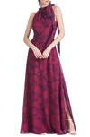 Sachin & Babi Kayla Halter Gown In Magenta Bloom