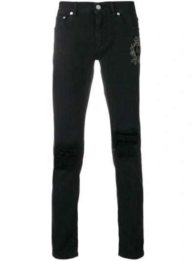 Dolce & Gabbana Crest Embroidered Skinny Jeans In Black