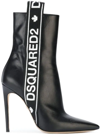 Dsquared2 Logo Stripe Ankle Boots In Black