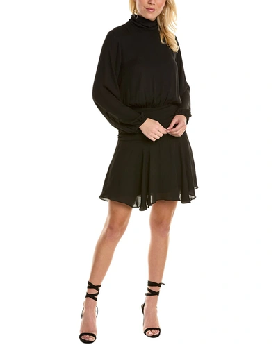 Krisa Shirred Turtleneck Mini Dress In Black