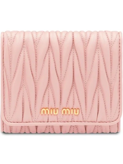 Miu Miu Matelassé Flap Wallet In Pink