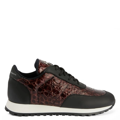 Giuseppe Zanotti Jimi Running Crocodile-embossed Sneakers In Black