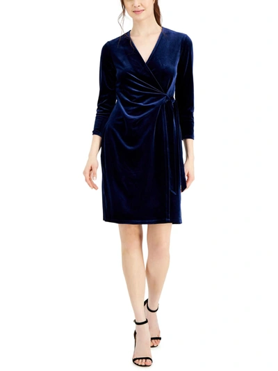 Anne Klein Womens Velvet Short Sheath Dress In Blue