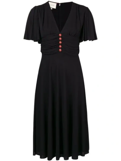 Gucci Short-sleeve Jersey Dress W/ Ladybug Buttons In Black