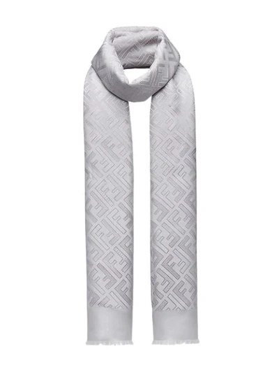 Fendi Ff Motif Silk And Wool Shawl In Grey