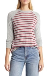 Loveappella Raglan Stripe Top In Burgundy