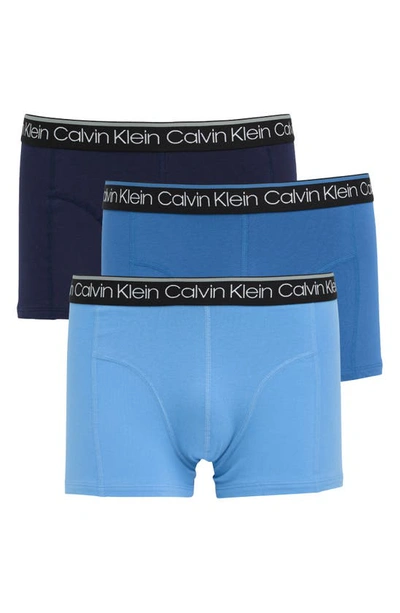 Calvin Klein 3-pack Stretch Trunks In Blue