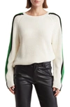Sanctuary Crewneck Sporty Sweater In Scone/ Black/ Lime Green