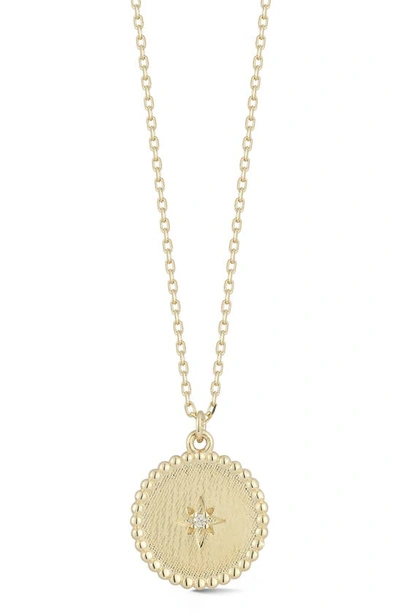 Ember Fine Jewelry 14k Yellow Gold Diamond Star Disc Pendant Necklace