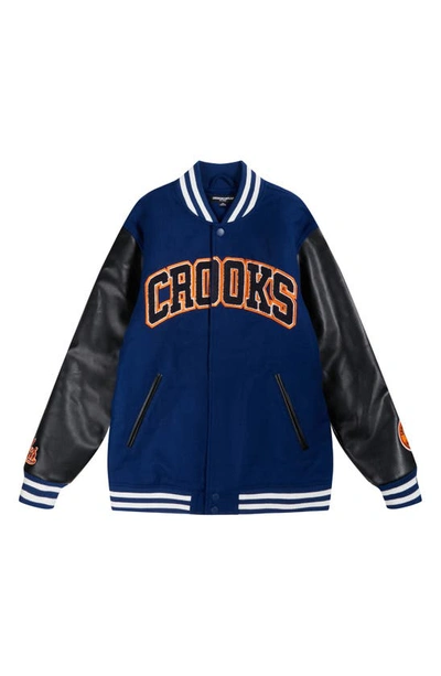 Crooks & Castles Collegiate Group Varsity Jacket In Navy
