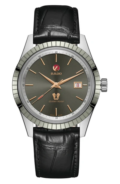Rado Tradition Automatic Croc Embossed Leather Strap Watch, 42mm In Gray