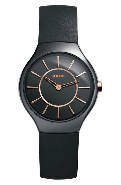 Rado True Thinline Quartz Rubber Strap Watch, 30mm In Black