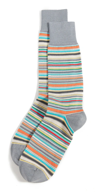 Paul Smith Striped Ribbed Cotton-blend Socks In Gray