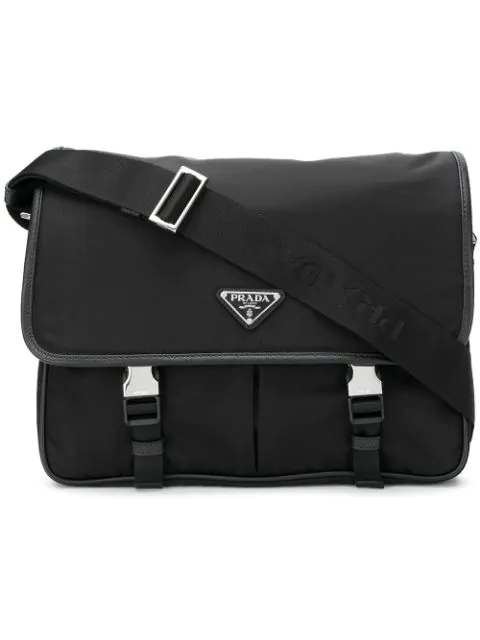 Prada Safety Buckle Shoulder Bag In Black | ModeSens