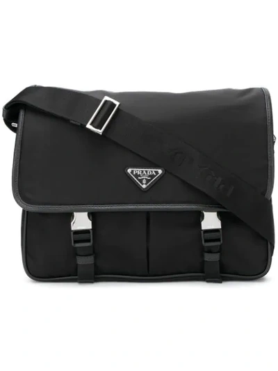 Prada Safety Buckle Shoulder Bag In Black