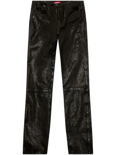 Diesel L-netra Straight Leather Trousers In Black