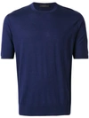 Prada Two-tone Knitted T-shirt In Blue