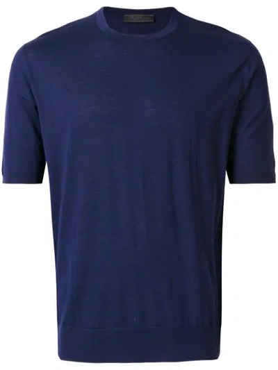 Prada Two-tone Knitted T-shirt In Blue