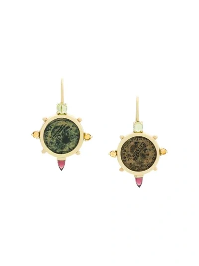 Dubini Empress Coin Cross 18kt Gold Earrings In Metallic