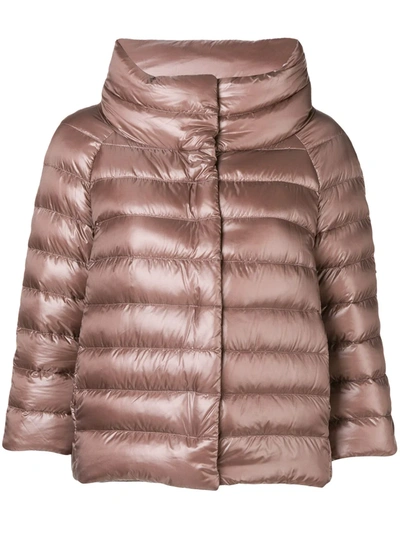 Herno Three-quarter Sleeve Puffer Jacket In Brown