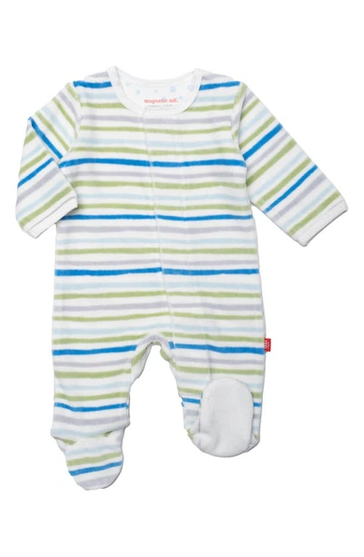 Magnetic Me Babies' Stripe Velour Footie In Blue Multi