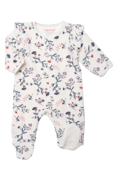 Magnetic Me Babies' Autumn Floral Magnetic Velour Footie In White