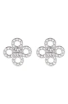 Tory Burch Small Kira Clover Pave Stud Earrings In Light Hematite/crystal