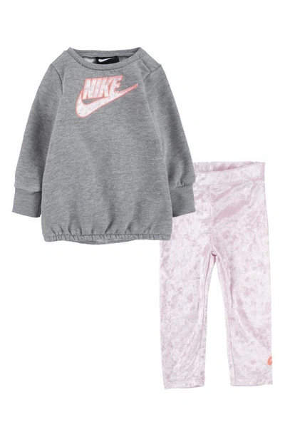 Nike Babies' Logo Tunic & Velvet Leggings Set In Grey Multi
