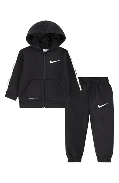 Nike Babies' Therma-fit Fleece Zip Hoodie & Sweatpants Set In Black/ White